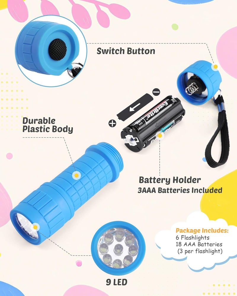 EverBrite 9-LED Flashlight 6-Pack Impact Handheld Torch Assorted Colors with Lanyard 3AAA Battery Included (Hurricane Supplies, Camping, Hiking, Emergency, Hunting) - Image 5