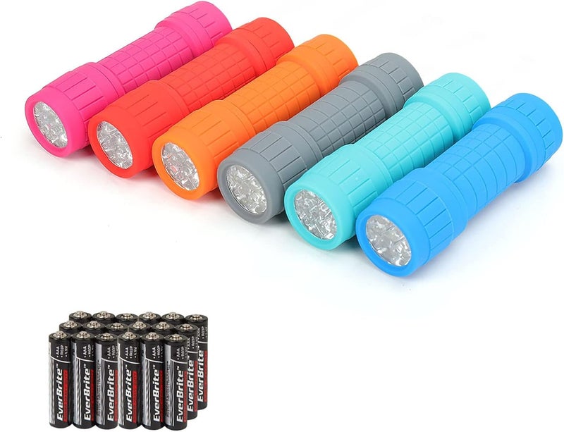 EverBrite 9-LED Flashlight 6-Pack Impact Handheld Torch Assorted Colors with Lanyard 3AAA Battery Included (Hurricane Supplies, Camping, Hiking, Emergency, Hunting) - Image 1