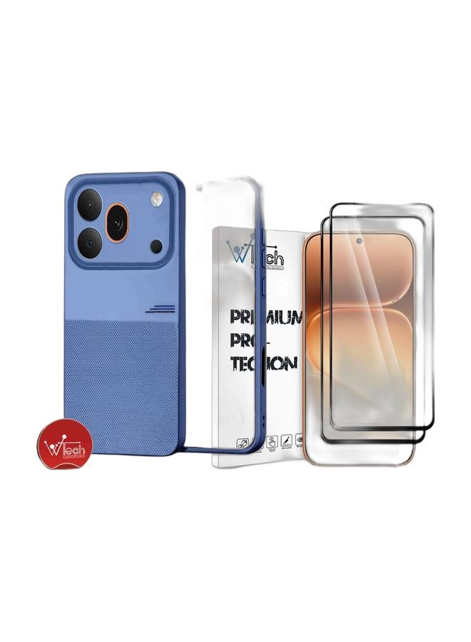 Wtech Honor 600 Pro 5G 2026 Fashion TPU Soft Silicone Sides Texture Case Cover - Navy Blue & [2 PACK] Honor 600 5G 2026 Premium E2E Series Full Glue Full Cover Tempered Glass Screen Protector (MSGECN) - Clear/Black Bundle - Image 1