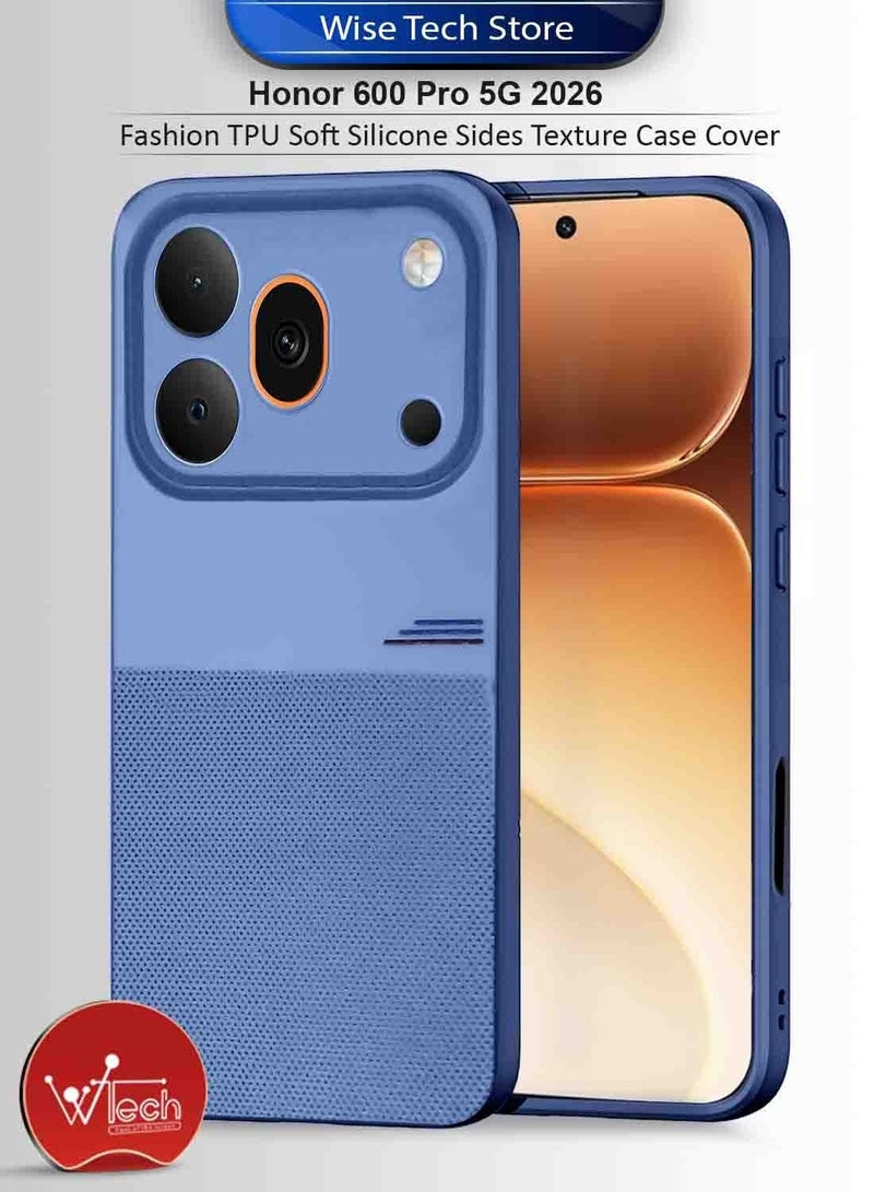 Wtech Honor 600 Pro 5G 2026 Fashion TPU Soft Silicone Sides Texture Case Cover - Navy Blue & [2 PACK] Honor 600 5G 2026 Premium E2E Series Full Glue Full Cover Tempered Glass Screen Protector (MSGECN) - Clear/Black Bundle - Image 2