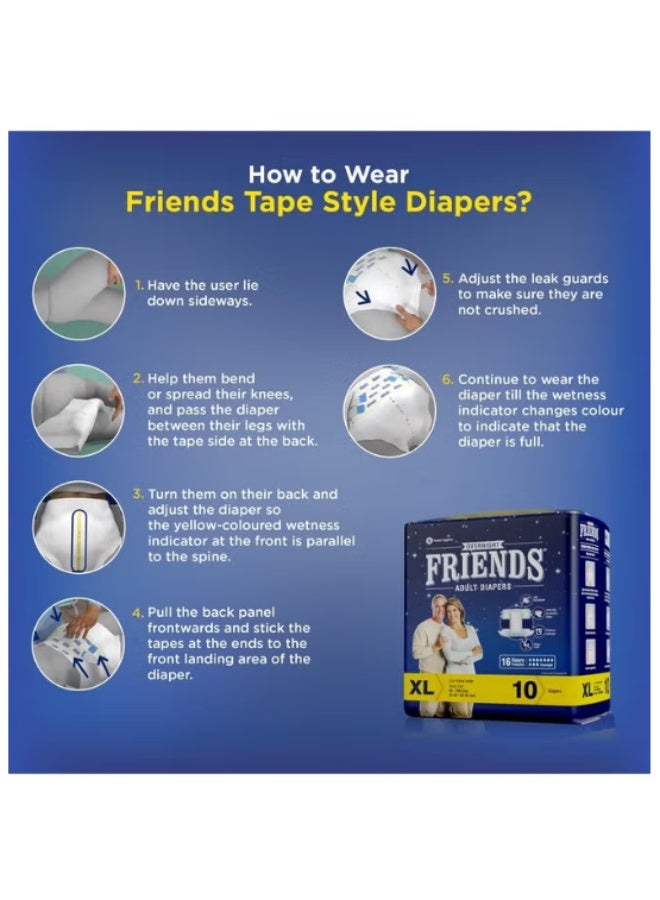 Friends Overnight Adult Diapers Tape Style - 10 Count (Extra Large) with odour lock, Unisex, Leakproof and Anti-Bacterial Absorbent Core - Waist Size 32.68-59.84 inch; 83-152 cm - Image 4
