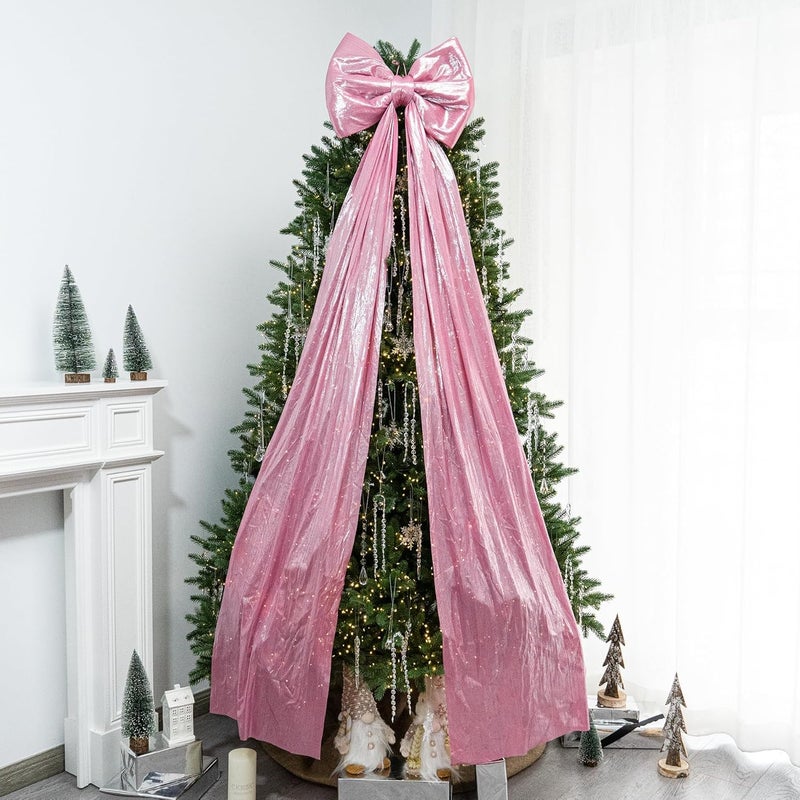 Hismir Christmas Tree Topper Bow，67x16 Inch Extra Large Room Decor Ribbon Bow for Wedding Engagement Birthday Party，Giant Xmas Bow Decorations for Home Wreath Door Wall(Pink) - Image 1