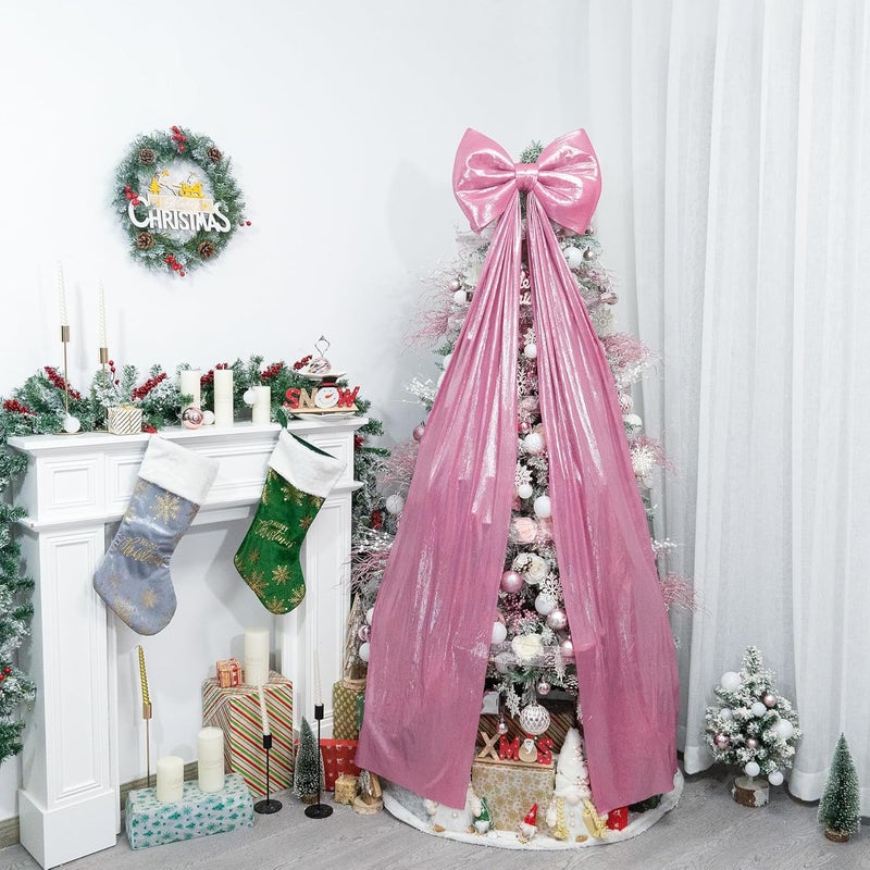 Hismir Christmas Tree Topper Bow，67x16 Inch Extra Large Room Decor Ribbon Bow for Wedding Engagement Birthday Party，Giant Xmas Bow Decorations for Home Wreath Door Wall(Pink) - Image 4