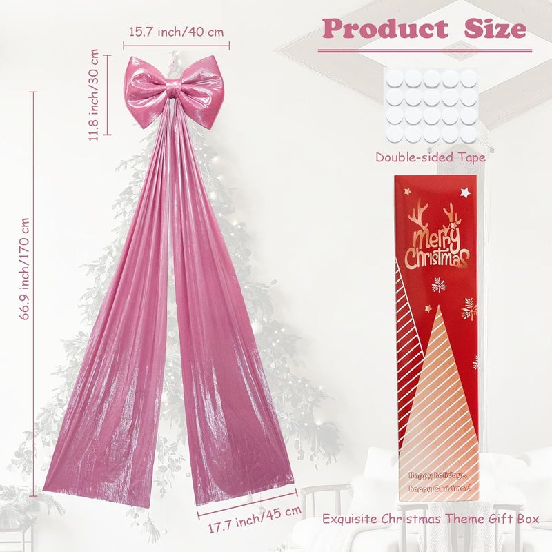 Hismir Christmas Tree Topper Bow，67x16 Inch Extra Large Room Decor Ribbon Bow for Wedding Engagement Birthday Party，Giant Xmas Bow Decorations for Home Wreath Door Wall(Pink) - Image 2