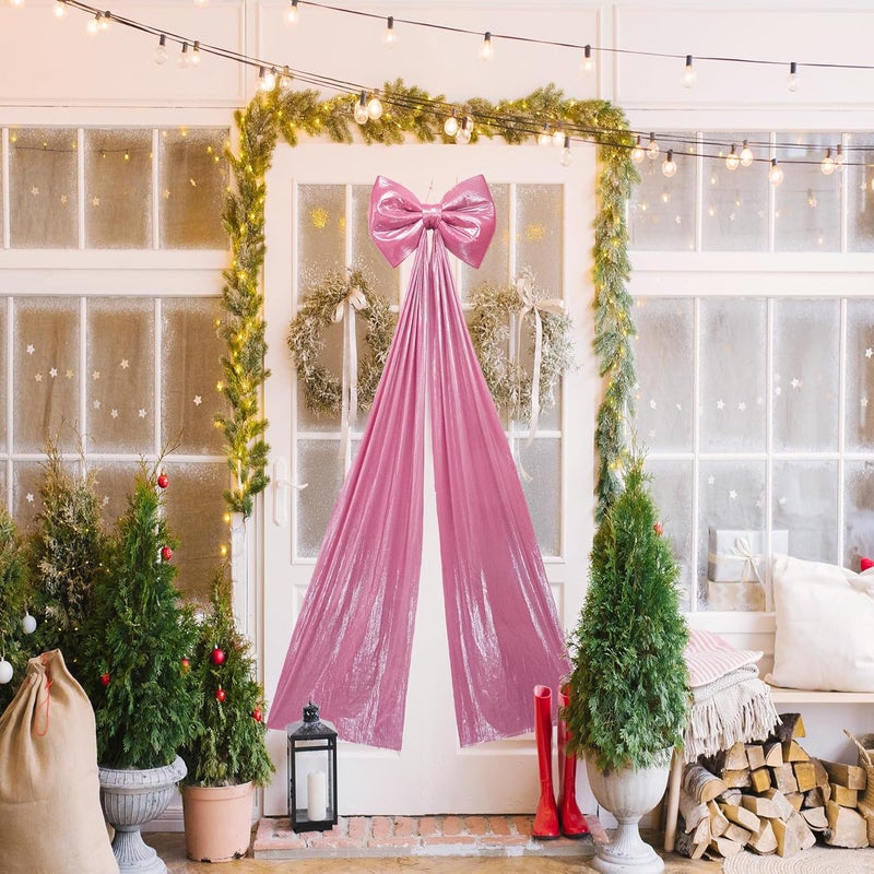 Hismir Christmas Tree Topper Bow，67x16 Inch Extra Large Room Decor Ribbon Bow for Wedding Engagement Birthday Party，Giant Xmas Bow Decorations for Home Wreath Door Wall(Pink) - Image 5