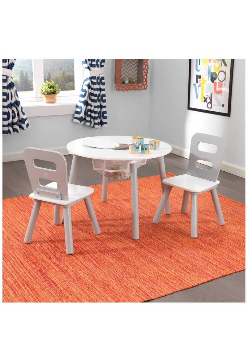 KidKraft Kidkraft Round Storage Table & 2 Chair Set - Gray & White  - Image 2