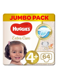 Huggies Extra Care Tape Stye Diapers, 64 Pieces Jumbo Pack, Size 4+, 10-16kg - 12h Protection, Dermatologist Approved, Breathable - pzsku/Z2EC74230F3C51BED3014Z/45/_/1740852035/3d518f6e-949a-4ecf-8cc6-bc210aa2827a