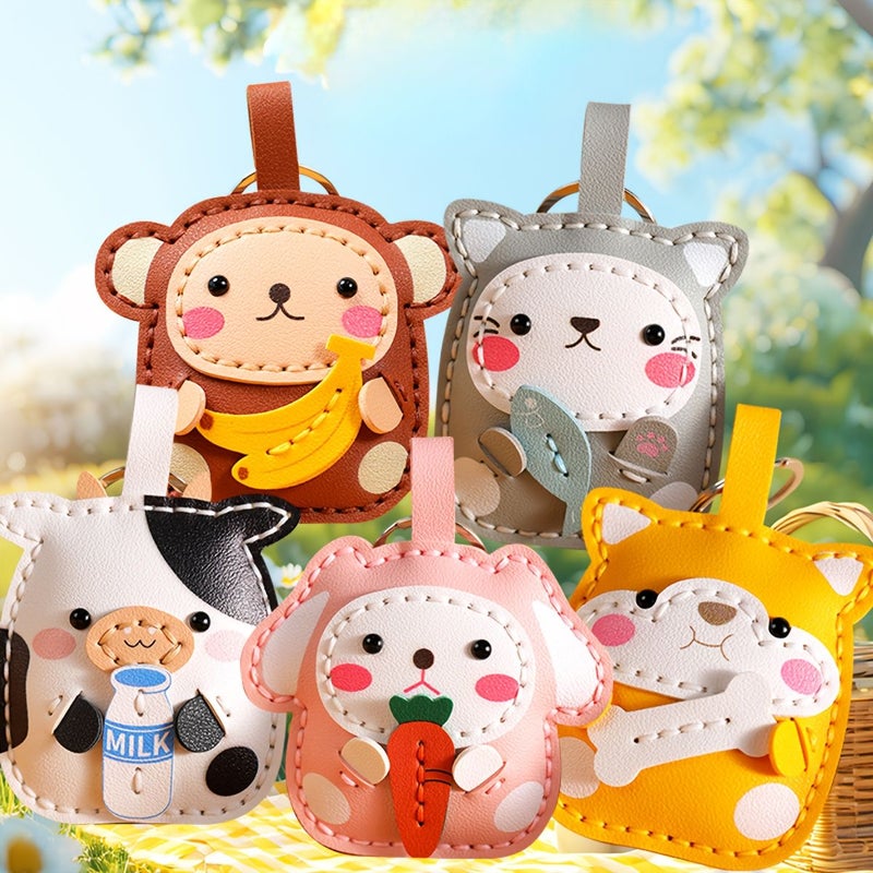 Kitten DIY Wallet Making Supplies Hand Sewn Cartoon Bag Charm Semi Finished Keychain - Image 2