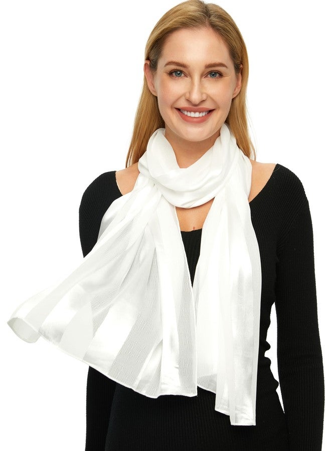 PANTONIGHT Women's Polyester Head Wrap Plain Metallic Evening Shawl Lightweight Wedding Shawl Satin Wraps for Party (White 3304) - Image 2