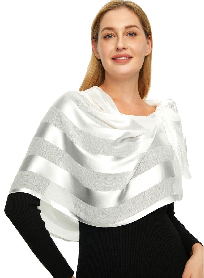 PANTONIGHT Women's Polyester Head Wrap Plain Metallic Evening Shawl Lightweight Wedding Shawl Satin Wraps for Party (White 3304) - Image 1
