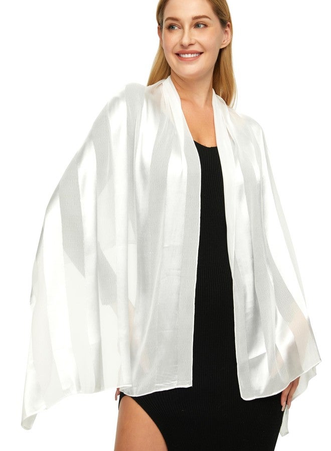 PANTONIGHT Women's Polyester Head Wrap Plain Metallic Evening Shawl Lightweight Wedding Shawl Satin Wraps for Party (White 3304) - Image 3