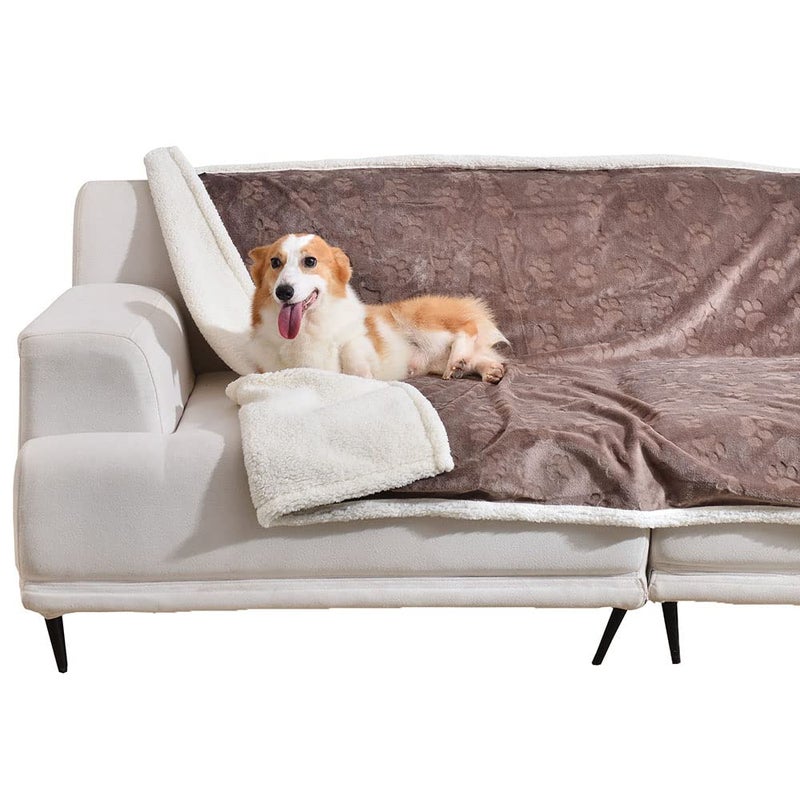 Qeils Dog Blankets for Small Dogs Waterproof Cat Blanket Washable Sherpa Fleece Puppy Blanket Soft Plush Reversible Throw Protector for Bed Couch Car Sofa 30X40 Taupe