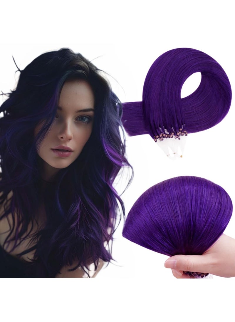 RUNATURE RUNATURE Purple Microlink Hair Extensions Human Hair Colorful Remy Micro Link Hair Extensions Human Hair Short Straight Micro Bead Hair Extensions Real Human Hair for Party Highlights 14 Inch 25g 25s 