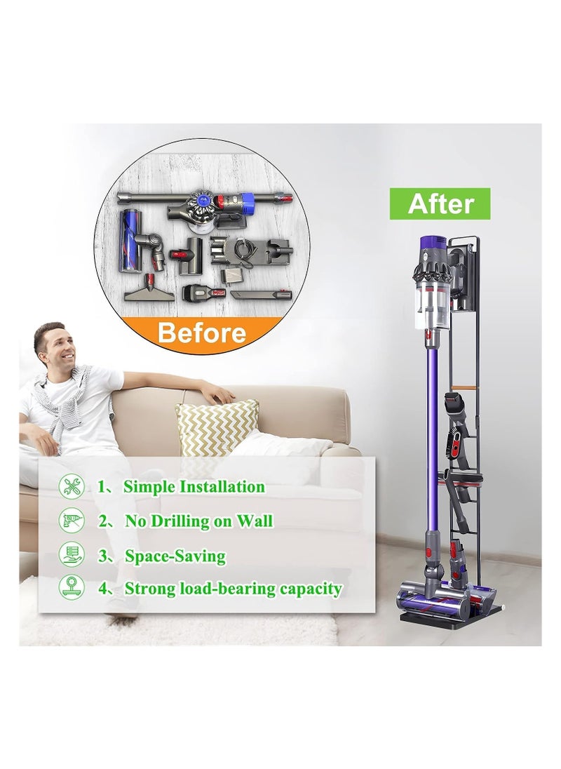 Vacuum Cleaner Stand Vacuum Holder with Wheels for Dyson V15 V11 V10 V8 V7 V6 Metal Floor Stand Compatible for T30 T20 V12 V11 V10 No Drilling Vacuum Storage Rack (Black)