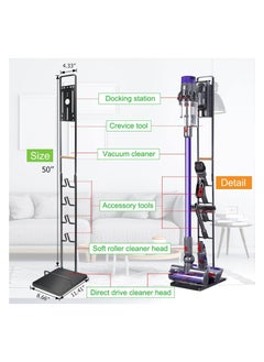 Generic Vacuum Cleaner Stand Vacuum Holder with Wheels for Dyson V15 V11 V10 V8 V7 V6 Metal Floor Stand Compatible for T30 T20 V12 V11 V10 No Drilling Vacuum Storage Rack (Black)  - Image 2