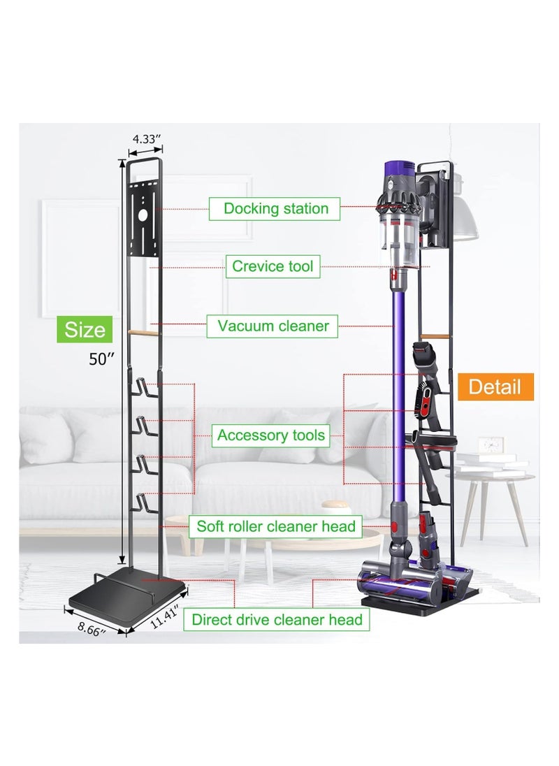 Vacuum Cleaner Stand Vacuum Holder with Wheels for Dyson V15 V11 V10 V8 V7 V6 Metal Floor Stand Compatible for T30 T20 V12 V11 V10 No Drilling Vacuum Storage Rack (Black)