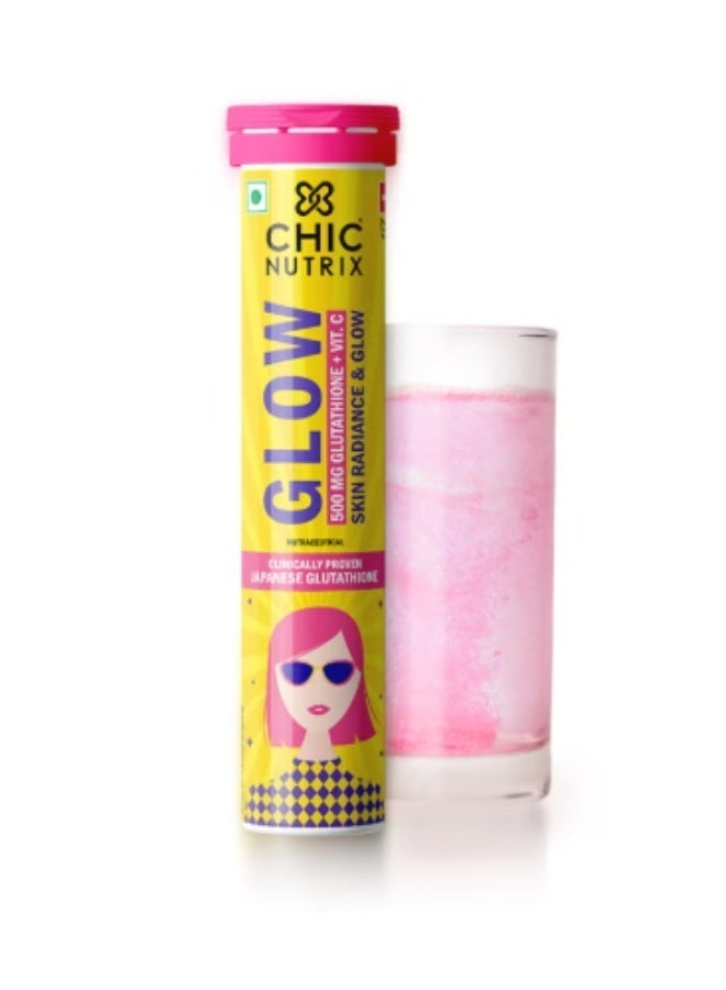 CHIC NUTRIX GLOW - Japanese Glutathione & Vit. C for skin radiance & even tone - 10 Effervescent Tablets, Strawberry-Lemon flavour - Image 1