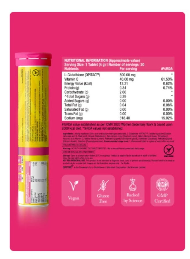 CHIC NUTRIX GLOW - Japanese Glutathione & Vit. C for skin radiance & even tone - 10 Effervescent Tablets, Strawberry-Lemon flavour - Image 5