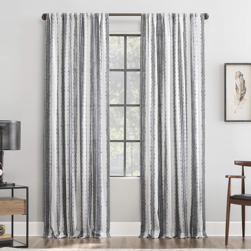 Archaeo Slub Texture Stripe Cotton Linen Curtain 52 x 84 BlackWhite