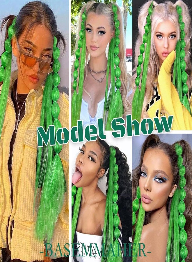 بيسماهير ربطات شعر BASEMMAHER اللامعة بتصميم ضفائر الفقاعات باللون الأخضر الفانوسي للنساء والفتيات، ربطات شعر سوداء، وصلات شعر ذيل حصان، شعر مضفر مسبقًا بطول 23 بوصة، ضفائر من ألياف صناعية لامعة، عبوة من قطعتين - Image 5