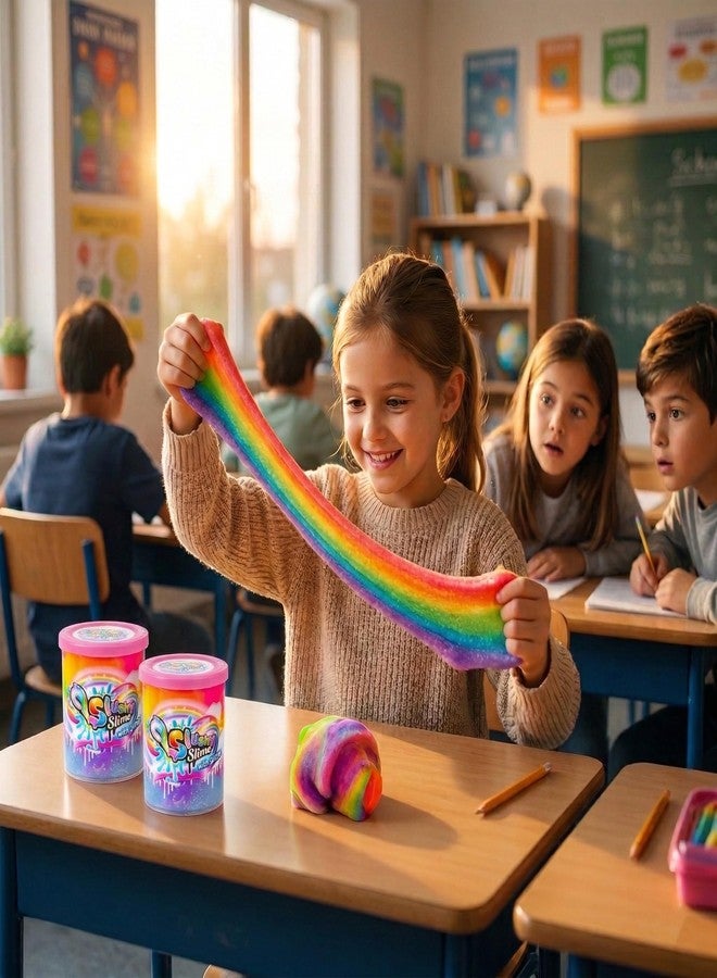 Busaurus Rainbow Cloud Slime 2-Pack (8.46oz) Non-Sticky Butter Slushie, Holiday Basket Stuffers & Birthday Party Favors for Kids, Magic Color-Mixing Stretchy Sensory Putty Toy with Storage Jar - Image 2