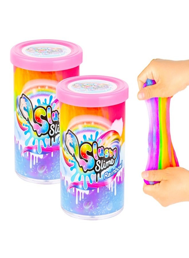 Busaurus Rainbow Cloud Slime 2-Pack (8.46oz) Non-Sticky Butter Slushie, Holiday Basket Stuffers & Birthday Party Favors for Kids, Magic Color-Mixing Stretchy Sensory Putty Toy with Storage Jar - Image 1