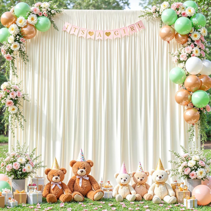 PARTISKY 8x10FT Cream White Backdrop Curtains for Wedding Parties, Wrinkle Free Polyester Photography Backdrop Drapes for Wedding Baby Shower Birthday Parties Stage Background Stand Decorations 4x10ft,2 Panels - Image 4