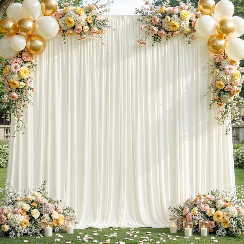PARTISKY 8x10FT Cream White Backdrop Curtains for Wedding Parties, Wrinkle Free Polyester Photography Backdrop Drapes for Wedding Baby Shower Birthday Parties Stage Background Stand Decorations 4x10ft,2 Panels - Image 1