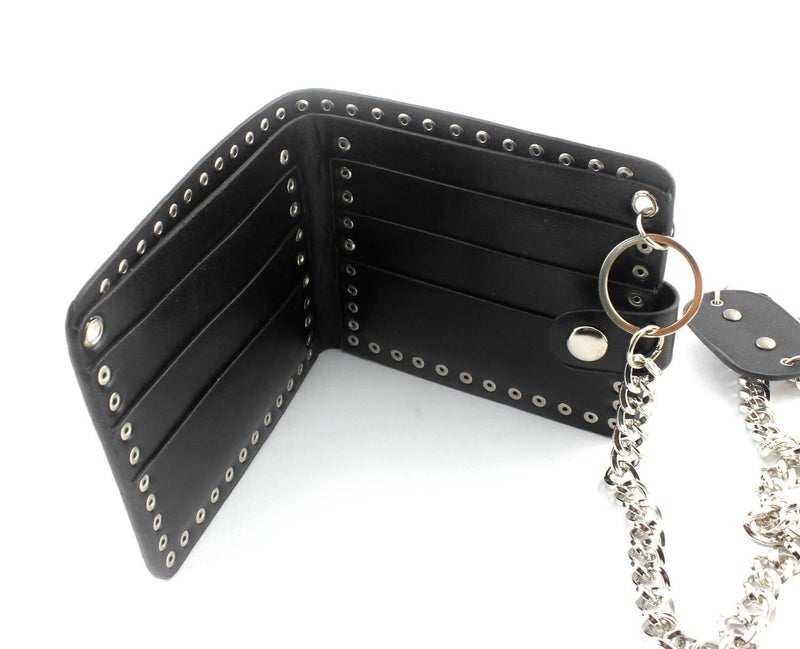 vogueteen Men's skull Biker Punk studded Leather Wallet with a Jeans Long Key chain - Image 4