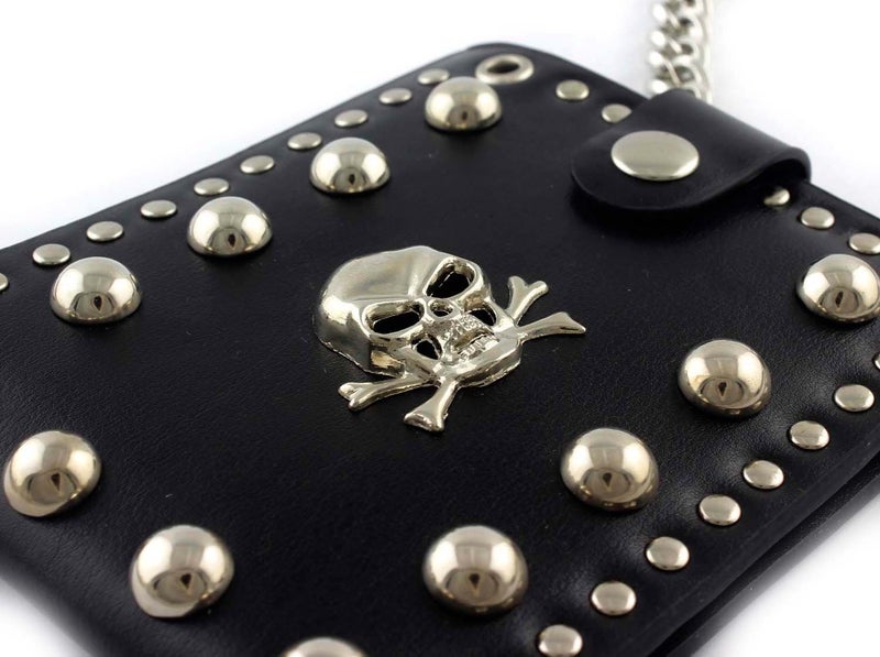 vogueteen Men's skull Biker Punk studded Leather Wallet with a Jeans Long Key chain - Image 2