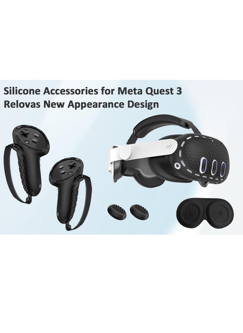 Generic Silicone Cover Set Compatible with Oculus/Meta Quest 3 Accessories,Silicone Cover,VR Face Cover,Protective Cover,Touch Controller Grips Cover,kit(Black)  - Image 2