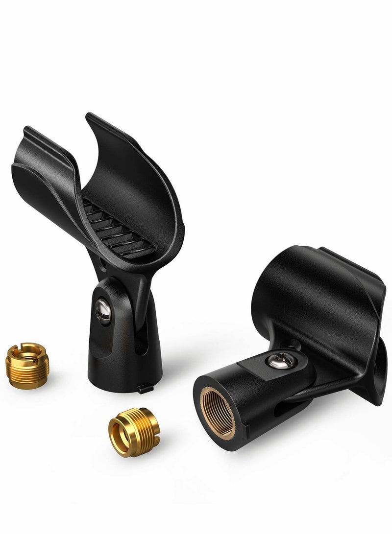Universal Microphone Clip Holder with 5/8 to 3/8 Adapter - 2-Pack for Handheld Mics, Black  - Image 1