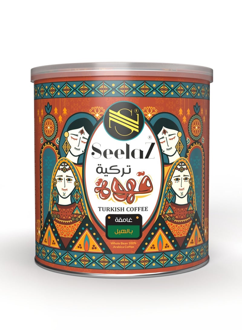 Seelaz Turkish Coffee Dark Roast with Cardamom, 100% Arabica, Finely Ground, No Added Sugar, 200g
