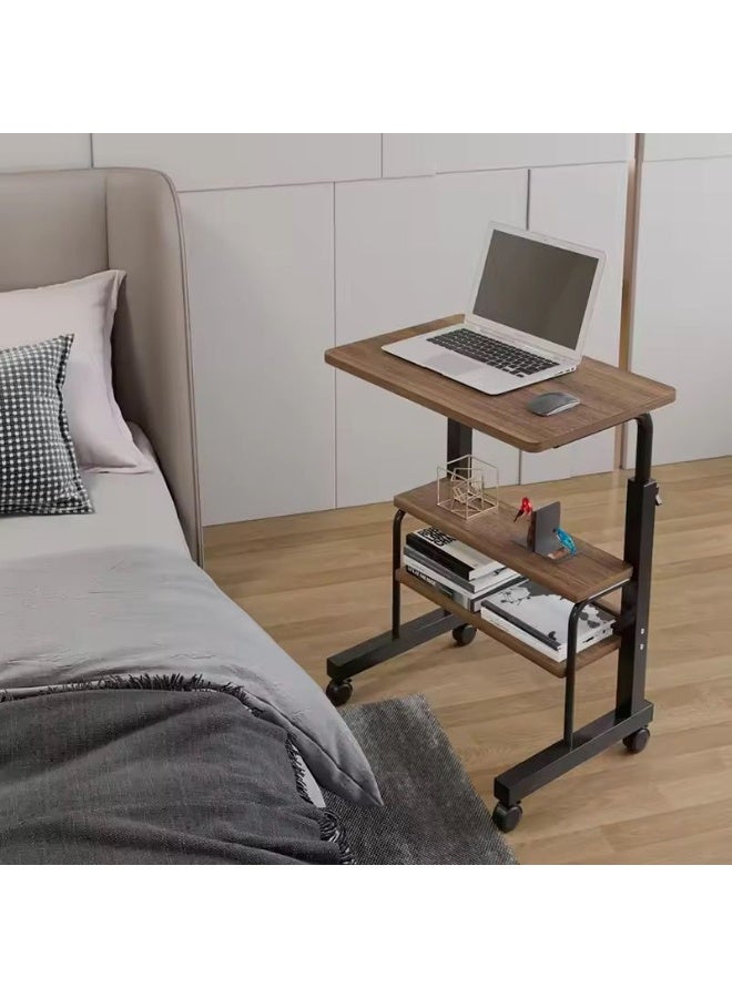 SHEE ONE Adjustable Laptop Table in Elegant Brown| Rolling Bedside & Overbed Table for Work, Study, or Meals | Height Adjustable from 60–85 cm with Extra Storage Shelf | Compact & Space-Saving – Size: 40×80 cm - Image 5