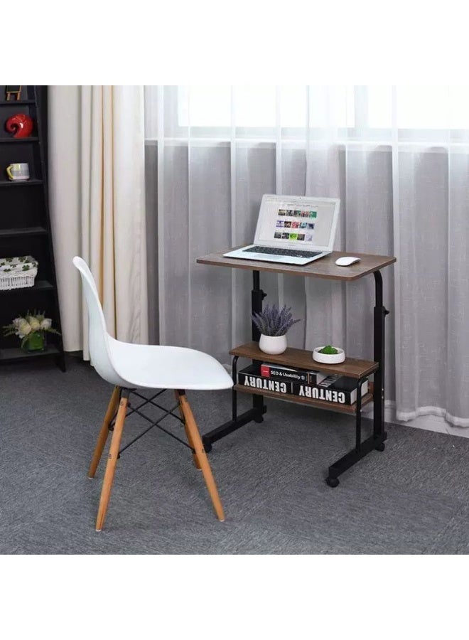 SHEE ONE Adjustable Laptop Table in Elegant Brown| Rolling Bedside & Overbed Table for Work, Study, or Meals | Height Adjustable from 60–85 cm with Extra Storage Shelf | Compact & Space-Saving – Size: 40×80 cm - Image 4