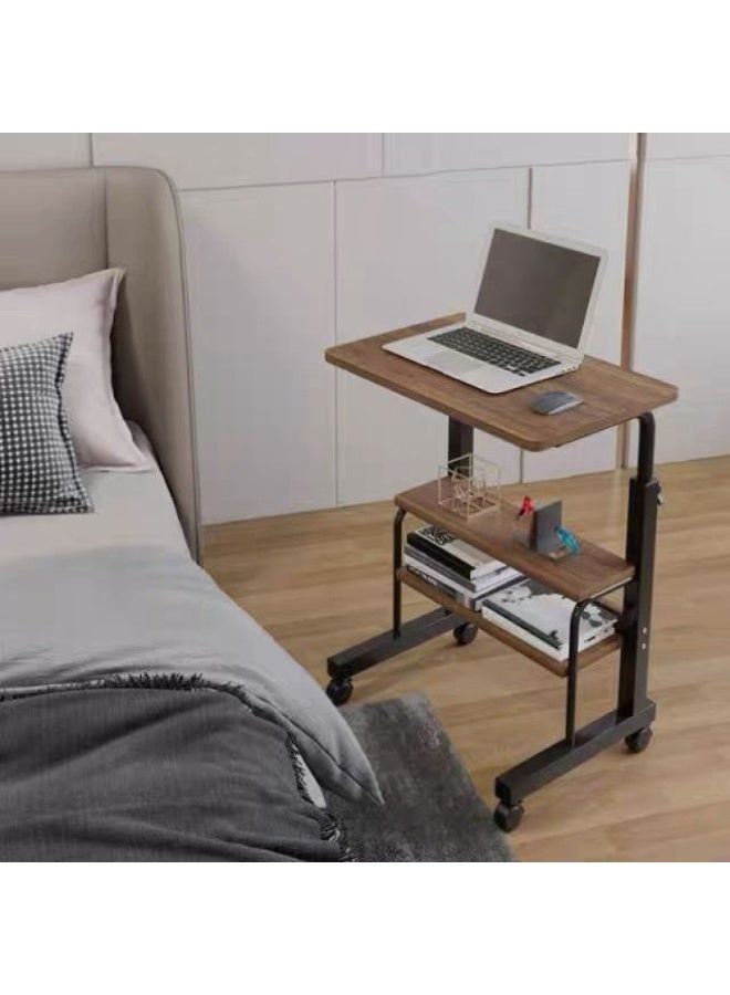 SHEE ONE Adjustable Laptop Table in Elegant Brown| Rolling Bedside & Overbed Table for Work, Study, or Meals | Height Adjustable from 60–85 cm with Extra Storage Shelf | Compact & Space-Saving – Size: 40×80 cm - Image 1