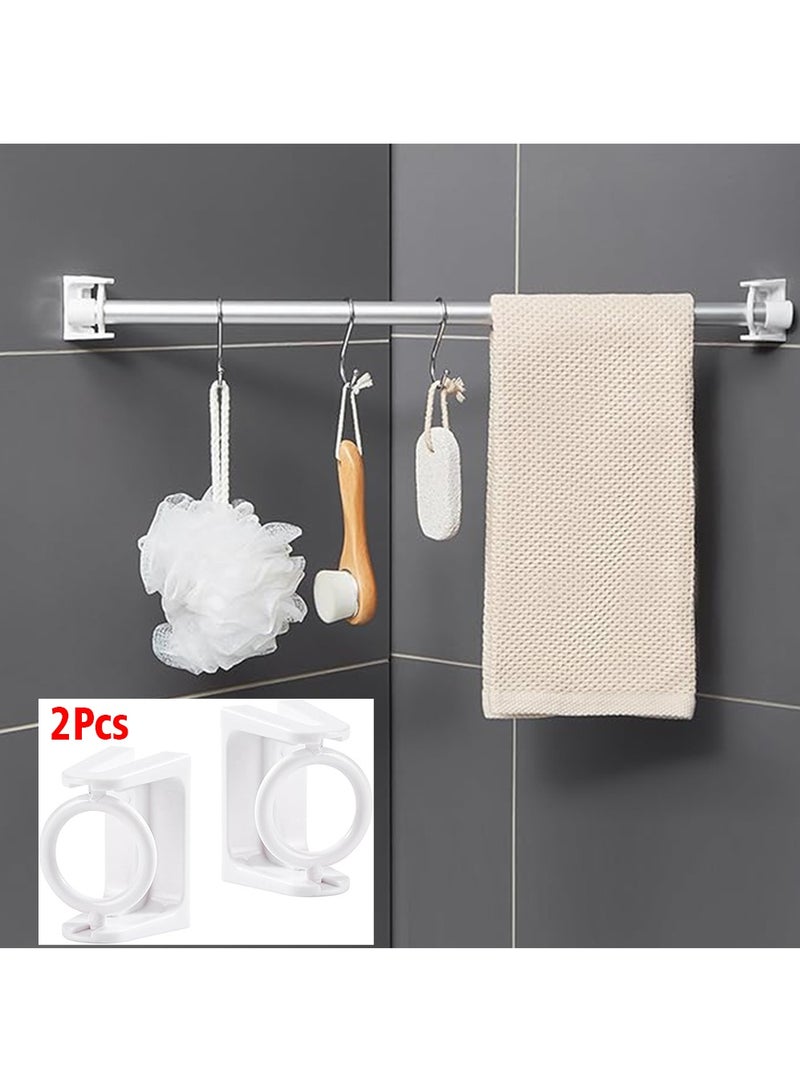 2 Pcs Curtain Rod Hangers Holders,Not Drilling Adhesive Wall Mount Drapery Brackets ABS Clear Towel Poles Support Hook - Image 1