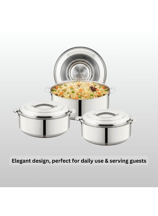TSUMAB Stainless Steel Insulated Casserole Set with Lid | Double Wall PU Insulated Hot Pot Set | Food Grade Serving Bowls for Chapati, Rice, Curry & Biryani | Set of 3 (1L + 1.5L + 2.5L) - Image 5