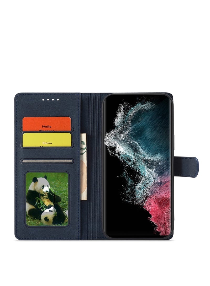 Compatible With Samsung Galaxy S23 Ultra Wallet Case,[RFID Blocking] 3 Card Holder Stand [Shockproof TPU Interior Case] PU Leather Magnetic Protective Flip Cover For Samsung Galaxy S23 Ultra (Blue）
