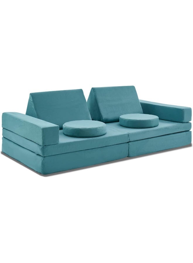 jela jela Kids Couch 10PCS, Floor Couch Floor Sofa Modular Furniture for Kids and Adults, Playhouse Play Set for Toddlers Babies, Modular Foam Play Couch, Modular Sectional Sofa (Light Blue)  - Image 3