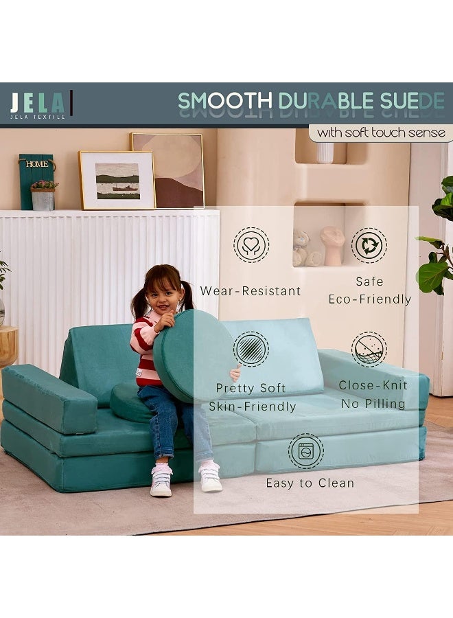 jela jela Kids Couch 10PCS, Floor Couch Floor Sofa Modular Furniture for Kids and Adults, Playhouse Play Set for Toddlers Babies, Modular Foam Play Couch, Modular Sectional Sofa (Light Blue)  - Image 5
