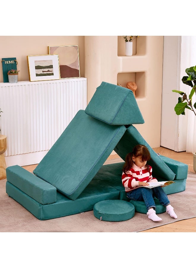 jela jela Kids Couch 10PCS, Floor Couch Floor Sofa Modular Furniture for Kids and Adults, Playhouse Play Set for Toddlers Babies, Modular Foam Play Couch, Modular Sectional Sofa (Light Blue)  - Image 4