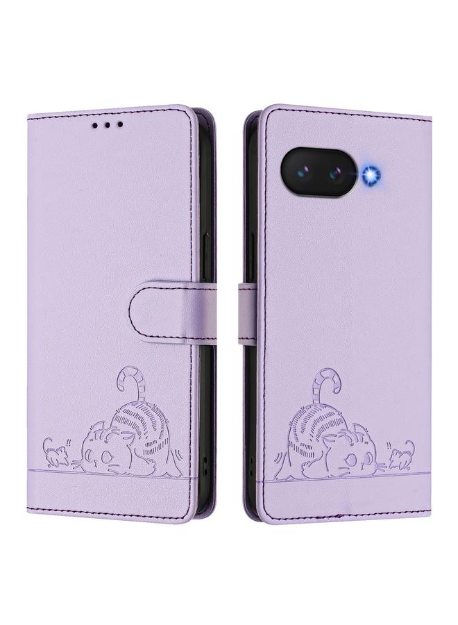 S-TOP Case For Google Pixel 9a Cat Rat Embossed Pattern RFID Leather Phone Case with Lanyard - Image 2
