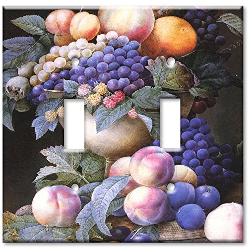 Art Plates أطباق فنية - لوحة مفاتيح زخرفية - غطاء مخرج بحجم كبير - لوحة حائط معدنية زخرفية مزدوجة - ريدوت: عنب في مزهرية - (صنع في الولايات المتحدة)  - Image 1