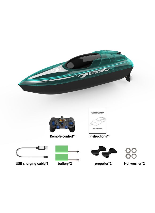 V555 2.4G Waterpoof RC Boat For Outdoor Racing 50m Lighting-Color:Green Upgraded 2 Batteries (Using 2 Hours)  - Image 1