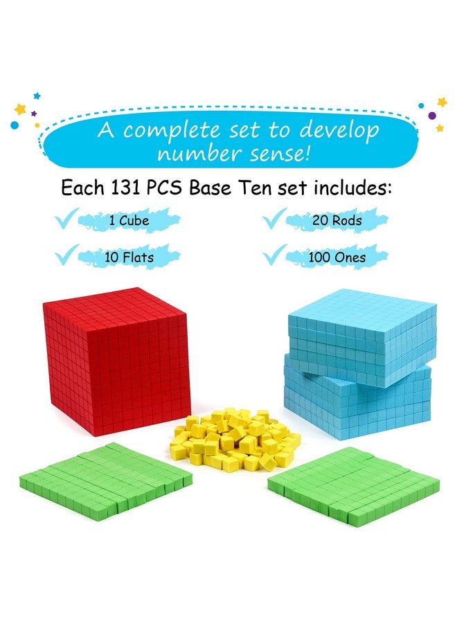 Simply magic Simply Magic 131 PCS Foam Base Ten Blocks for Math - Place Value Blocks, Base 10 Math Manipulatives K-3, Math Counters, Number Blocks, Math Cubes, Counting Blocks - Kindergarten 1st 2nd 3rd Grade - Image 3