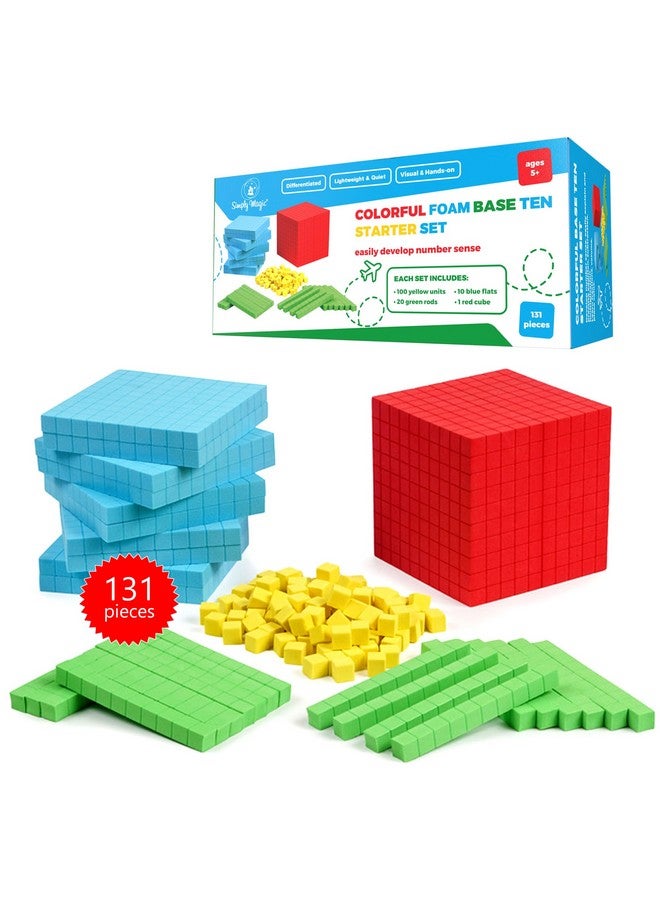 Simply magic Simply Magic 131 PCS Foam Base Ten Blocks for Math - Place Value Blocks, Base 10 Math Manipulatives K-3, Math Counters, Number Blocks, Math Cubes, Counting Blocks - Kindergarten 1st 2nd 3rd Grade - Image 1