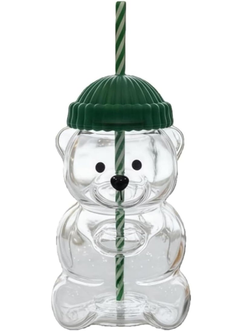 Cute Bear Shaped Glass Cup with Straw – Transparent Drink Mug for Coffee, Milk & Juice – Aesthetic Glass Tumbler - Image 1