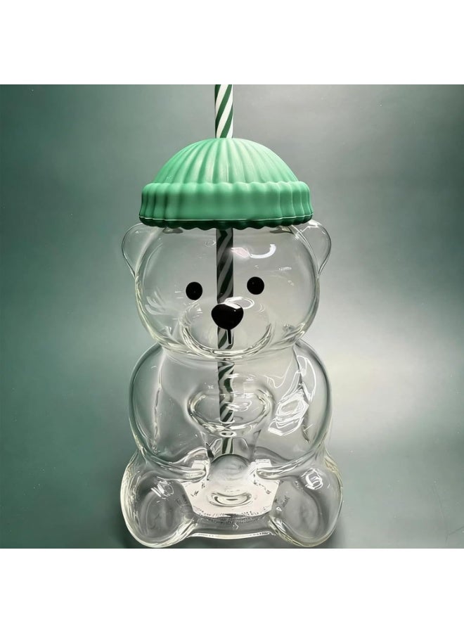 Cute Bear Shaped Glass Cup with Straw – Transparent Drink Mug for Coffee, Milk & Juice – Aesthetic Glass Tumbler - Image 5