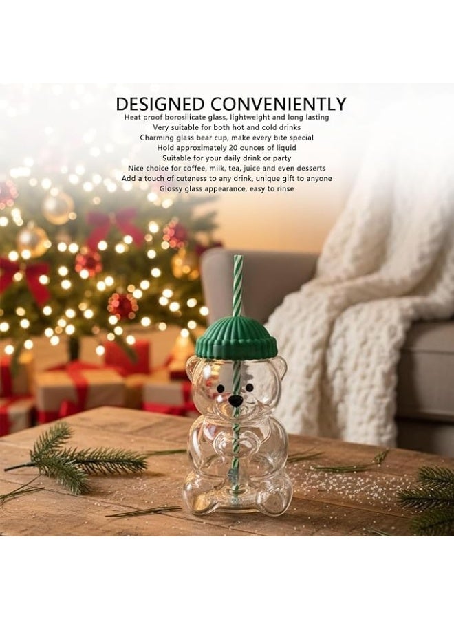 Cute Bear Shaped Glass Cup with Straw – Transparent Drink Mug for Coffee, Milk & Juice – Aesthetic Glass Tumbler - Image 3